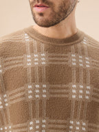 Men's Trendy Check Design Full Sleeves Round Neck Fleece Sweater