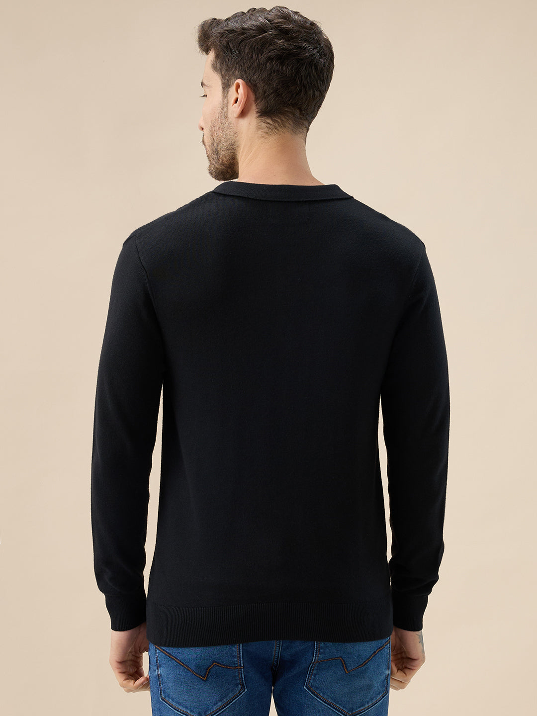 Men's Solid Textured Polo Collar Full Sleeve Regular Fit Stylish Sweater