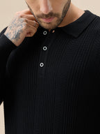 Men's Solid Textured Polo Collar Full Sleeve Regular Fit Stylish Sweater