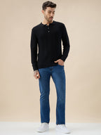 Men's Solid Textured Polo Collar Full Sleeve Regular Fit Stylish Sweater