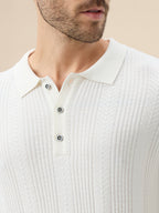Men's Solid Textured Polo Collar Full Sleeve Regular Fit Stylish Sweater