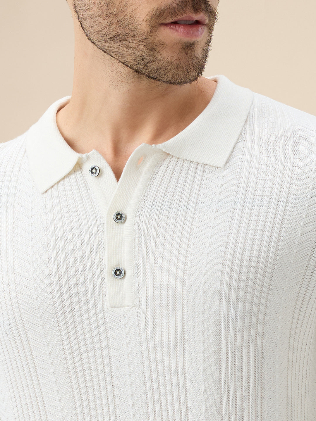 Men's Solid Textured Polo Collar Full Sleeve Regular Fit Stylish Sweater