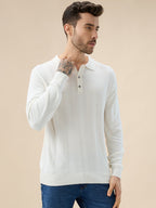 Men's Solid Textured Polo Collar Full Sleeve Regular Fit Stylish Sweater