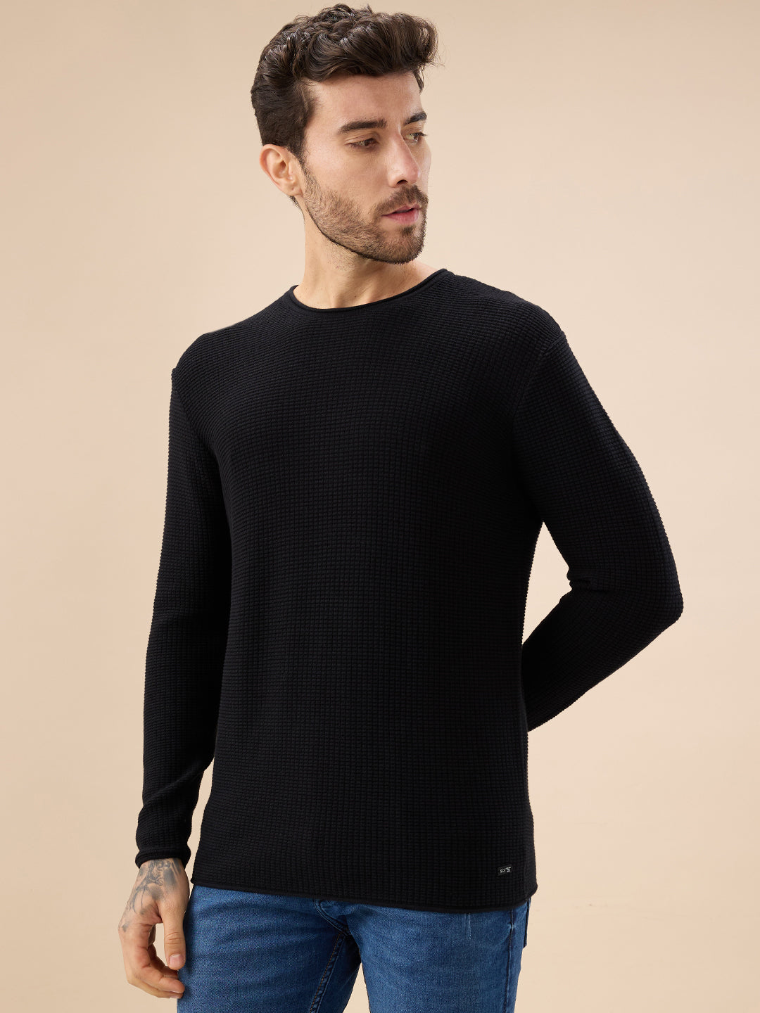 Men's Basic Solid Textured Full Sleeves Round Neck Sweater Secondary image