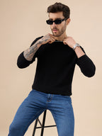 Men's Basic Solid Textured Full Sleeves Round Neck Sweater
