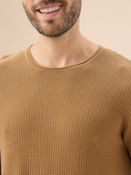 Mens Basic Solid Textured Full Sleeves Round Neck Sweater