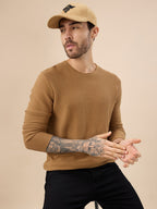 Mens Basic Solid Textured Full Sleeves Round Neck Sweater
