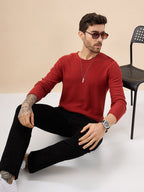 Mens Basic Solid Textured Full Sleeves Round Neck Sweater