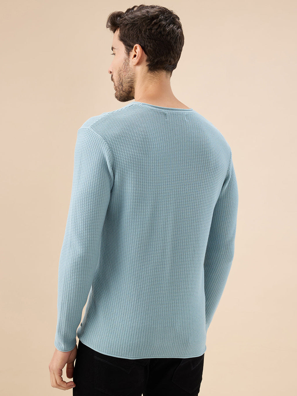 Men's Basic Solid Textured Full Sleeves Round Neck Sweater
