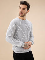 Men's All Over Geometric Textured Full Sleeves Round Neck Sweater