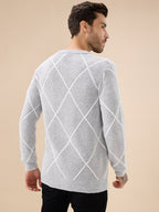 Men's All Over Geometric Textured Full Sleeves Round Neck Sweater