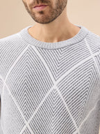 Men's All Over Geometric Textured Full Sleeves Round Neck Sweater