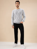Men's All Over Geometric Textured Full Sleeves Round Neck Sweater