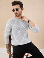 Men's All Over Geometric Textured Full Sleeves Round Neck Sweater