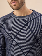 Men's All Over Geometric Textured Full Sleeves Round Neck Sweater