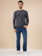 Men's All Over Geometric Textured Full Sleeves Round Neck Sweater