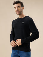 Men's Solid Textured Full Sleeves Round Neck Fleece Sweater