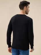 Men's Solid Textured Full Sleeves Round Neck Fleece Sweater