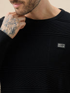 Men's Solid Textured Full Sleeves Round Neck Fleece Sweater