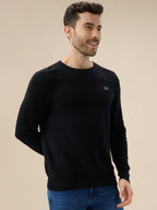 Men's Solid Textured Full Sleeves Round Neck Fleece Sweater