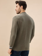 Men’s Trendy Textured Knit Half Zip High Neck Full Sleeves Sweater