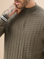 Men’s Trendy Textured Knit Half Zip High Neck Full Sleeves Sweater
