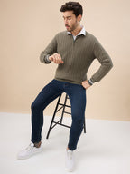 Men’s Trendy Textured Knit Half Zip High Neck Full Sleeves Sweater
