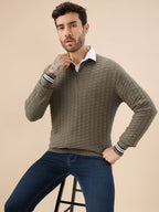 Men’s Trendy Textured Knit Half Zip High Neck Full Sleeves Sweater
