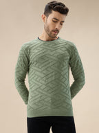 Men's Solid Geometric Textured Round Neck Full Sleeve Regular Fit Sweater