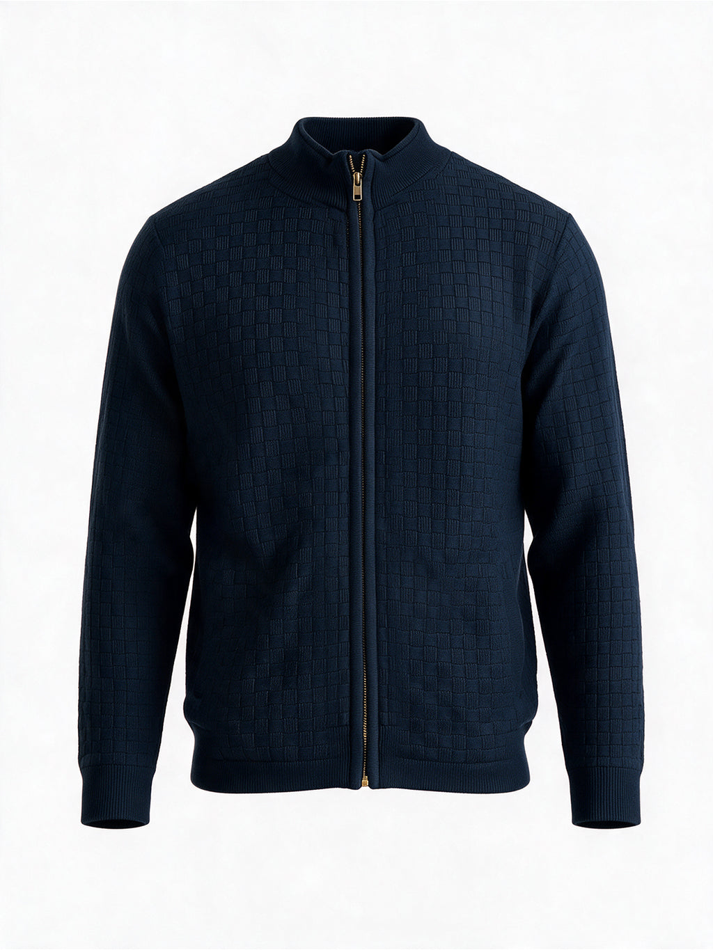 Men's Cotton Blend Self Design High Neck Long Sleeve Sweater