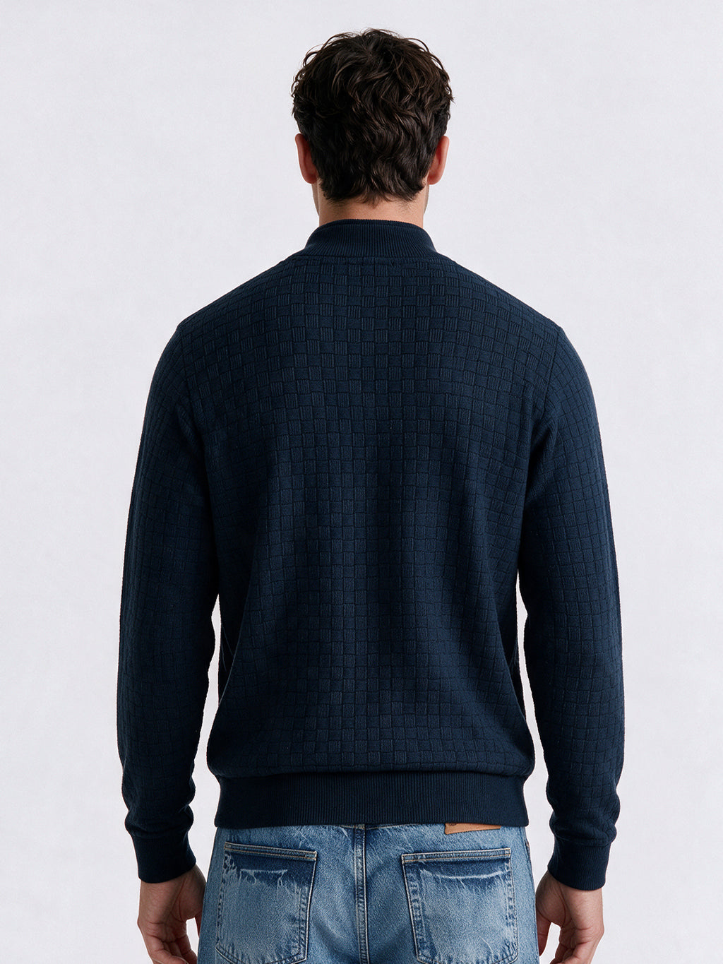 Men's Cotton Blend Self Design High Neck Long Sleeve Sweater