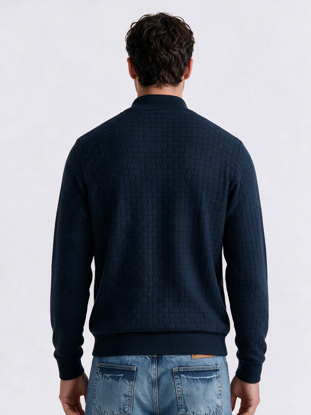 Men's Cotton Blend Self Design High Neck Long Sleeve Sweater