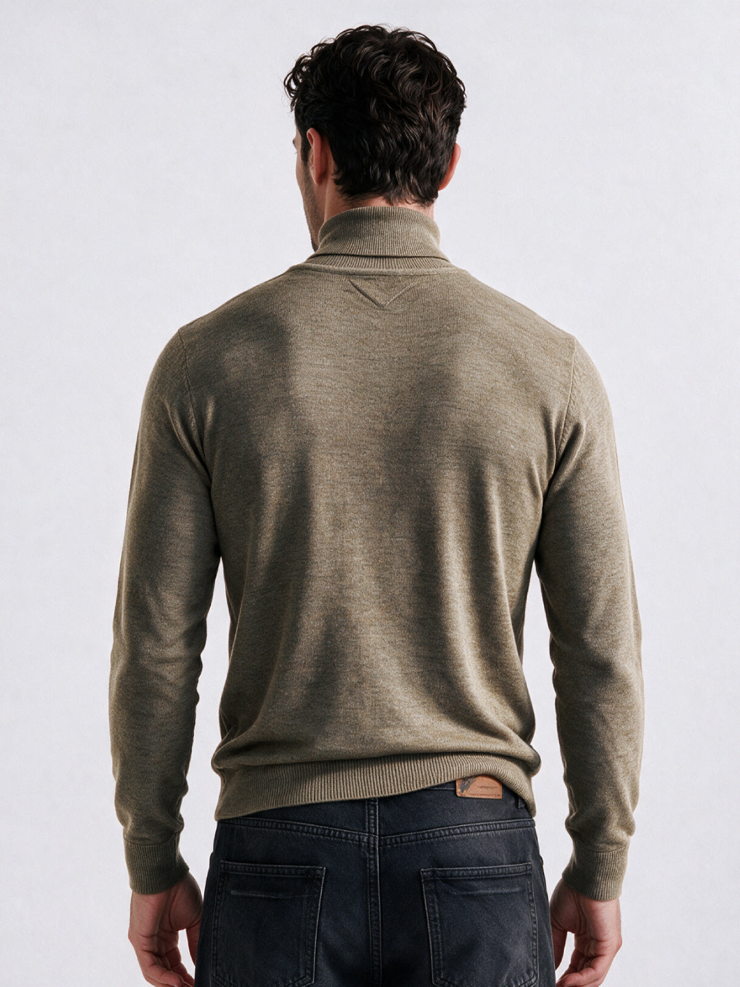 Khaki Melange Roll Neck Sweater