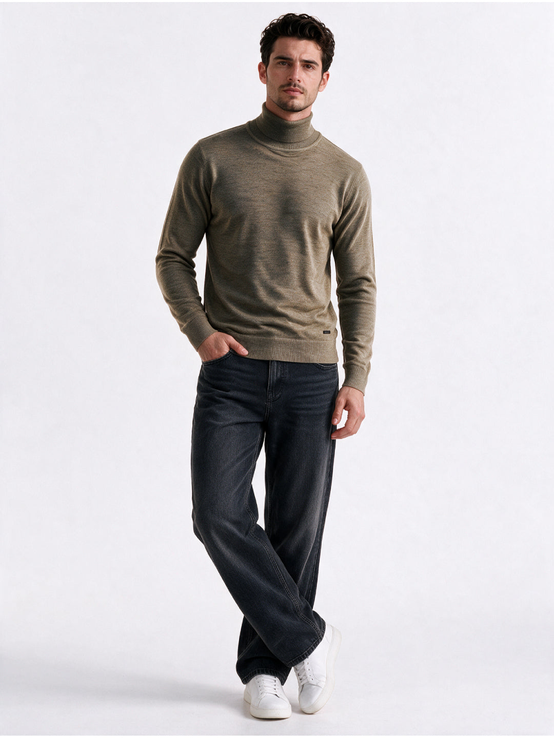Khaki Melange Roll Neck Sweater Main image