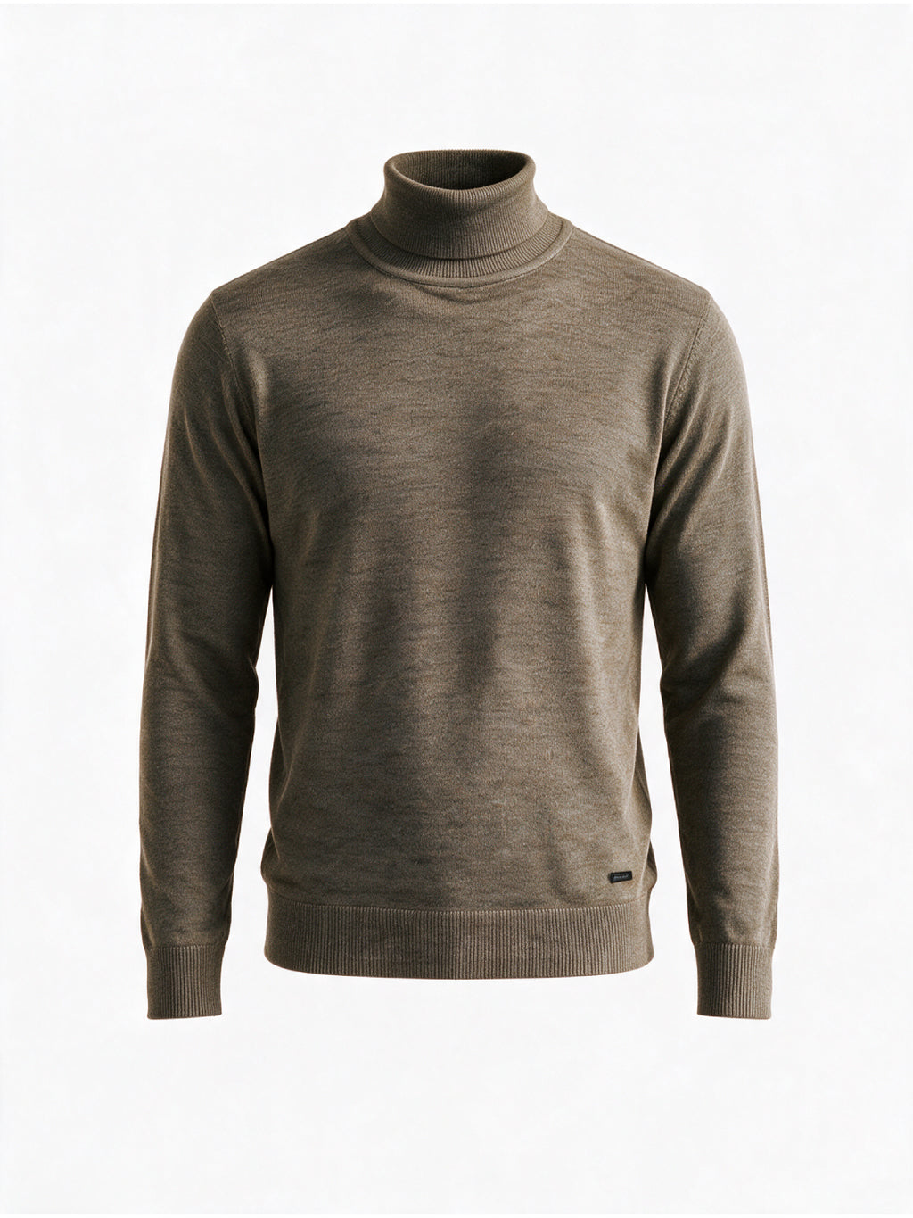 Khaki Melange Roll Neck Sweater