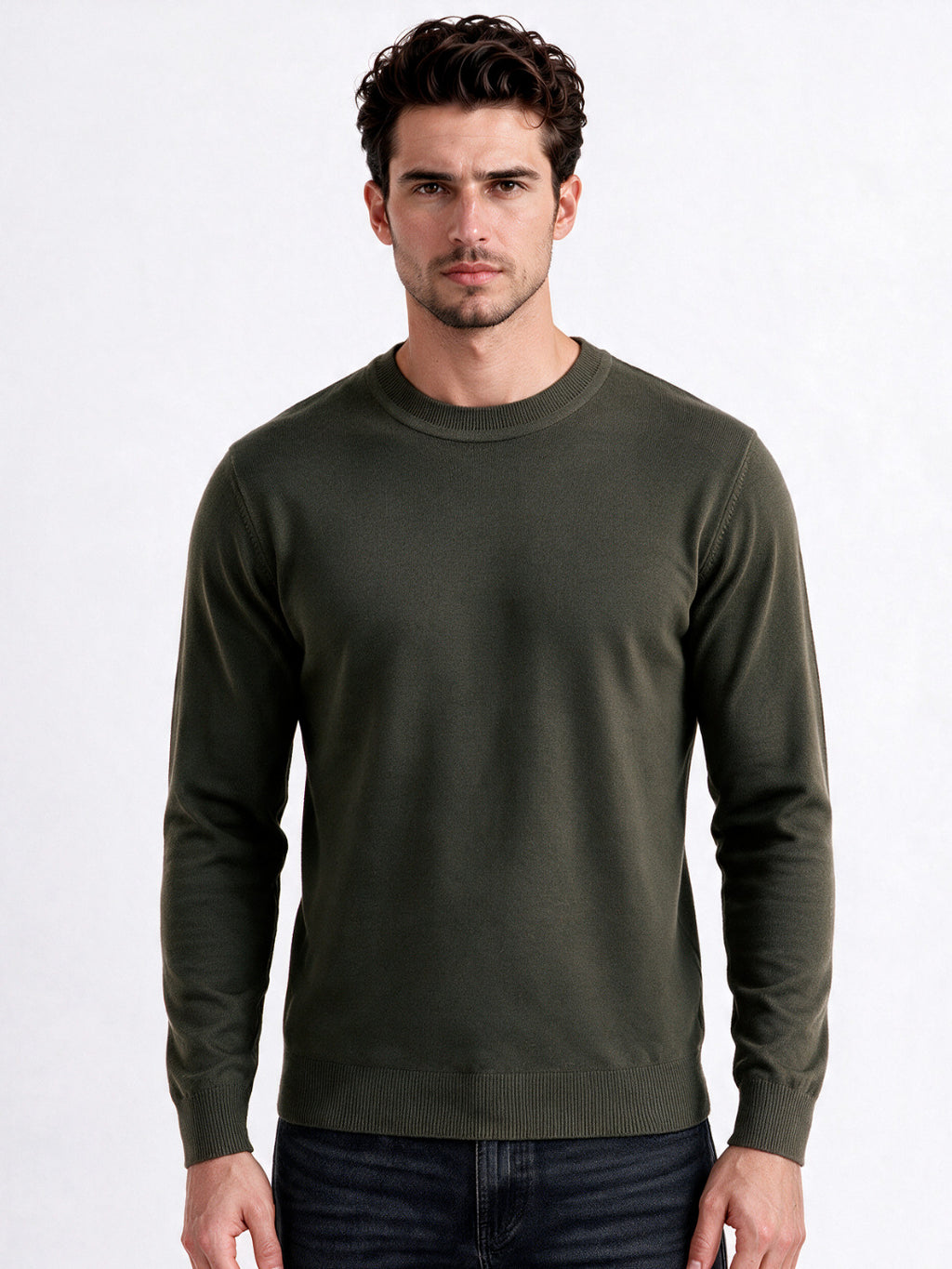 Men's Solid Round Neck Blended Regular Fit Sweater