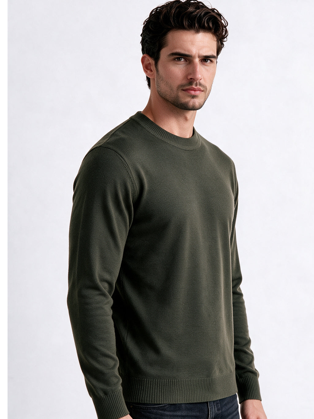 Men's Solid Round Neck Blended Regular Fit Sweater