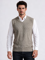 Men's 100% Acrylic Self Design Sleeveless V-Neck Sweater
