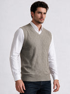 Men's 100% Acrylic Self Design Sleeveless V-Neck Sweater
