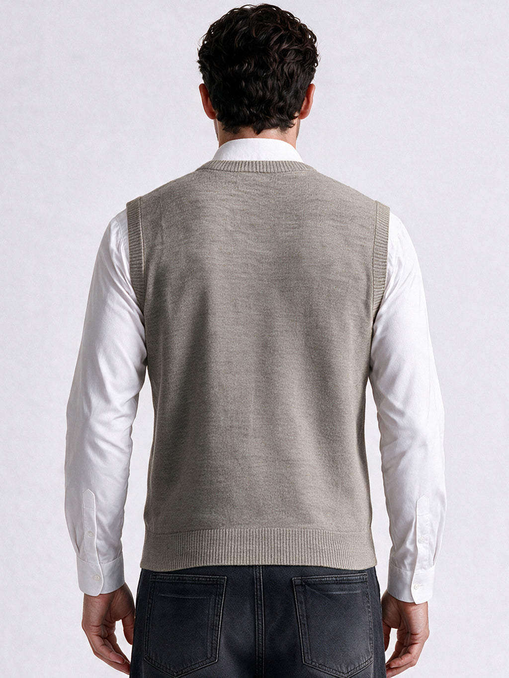 Men's 100% Acrylic Self Design Sleeveless V-Neck Sweater