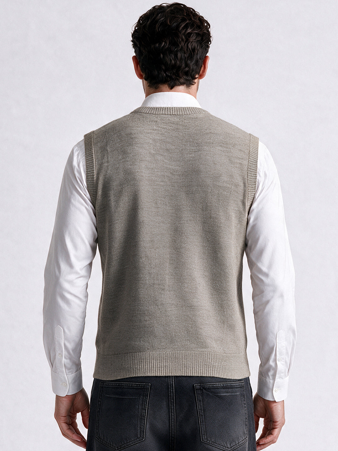 Men's 100% Acrylic Self Design Sleeveless V-Neck Sweater