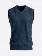 Men's 100% Acrylic Self Design Sleeveless V-Neck Sweater