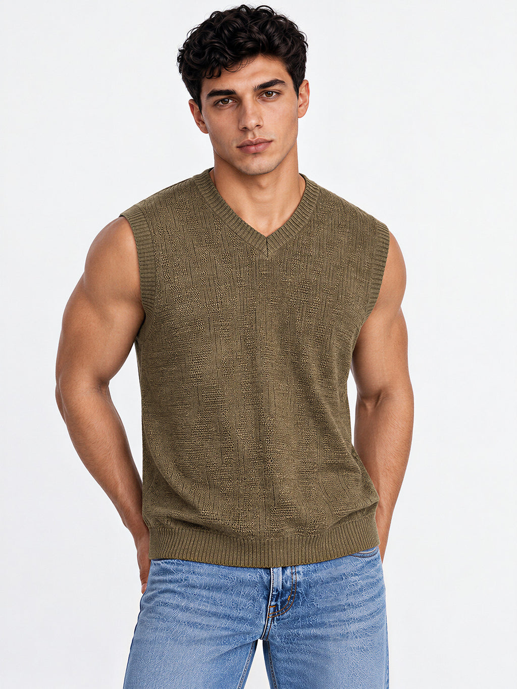 Men's Solid Regular Fit Sleeveless V-Neck Acrylic Sweater Vest