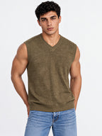 Men's Solid Regular Fit Sleeveless V-Neck Acrylic Sweater Vest
