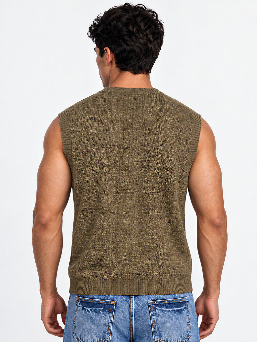 Men's Solid Regular Fit Sleeveless V-Neck Acrylic Sweater Vest