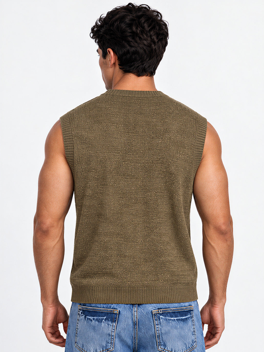 Men's Solid Regular Fit Sleeveless V-Neck Acrylic Sweater Vest