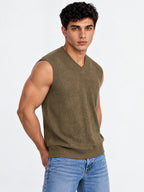 Men's Solid Regular Fit Sleeveless V-Neck Acrylic Sweater Vest