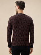 Men's All-Over Monogram Geometric Print Round Neck Full Sleeves Sweater