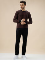 Men's All-Over Monogram Geometric Print Round Neck Full Sleeves Sweater