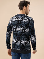 Mens All Over Fair Isle Round Neck Regular Fit Full Sleeves Sweater